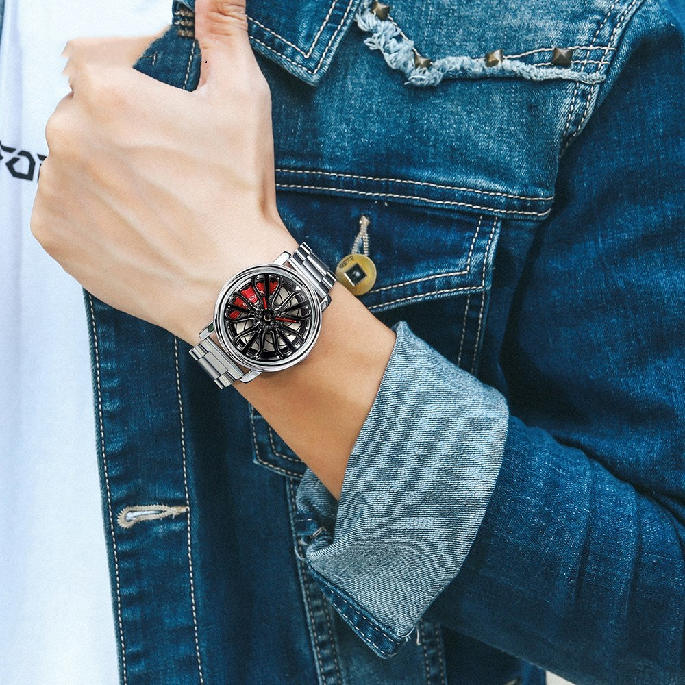 Sunda new fashion trend: hollow quartz watch, 3D Original & Authentic car wheel watches.