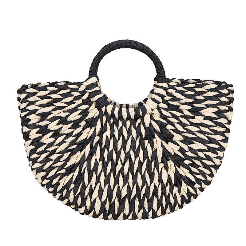 New Summer Semicircle Temperament Straw Women Handbag Seaside Vacation Beach Bag
