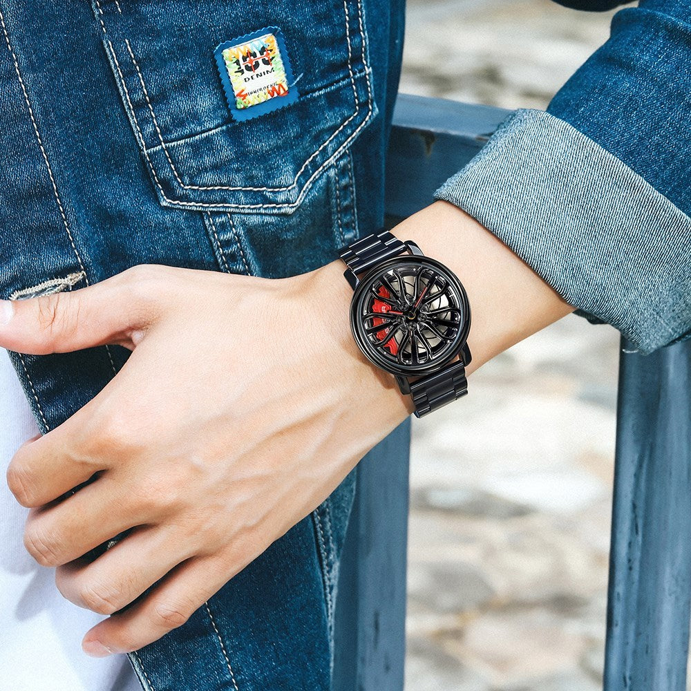 Sunda new fashion trend: hollow quartz watch, 3D Original & Authentic car wheel watches.