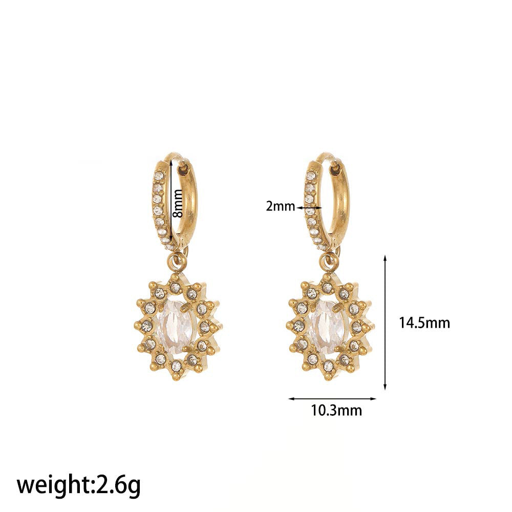 Instagram Mesh Red Style Light Luxury Rhinestone Zircon Stainless Steel Necklace Women's High-grade Earrings