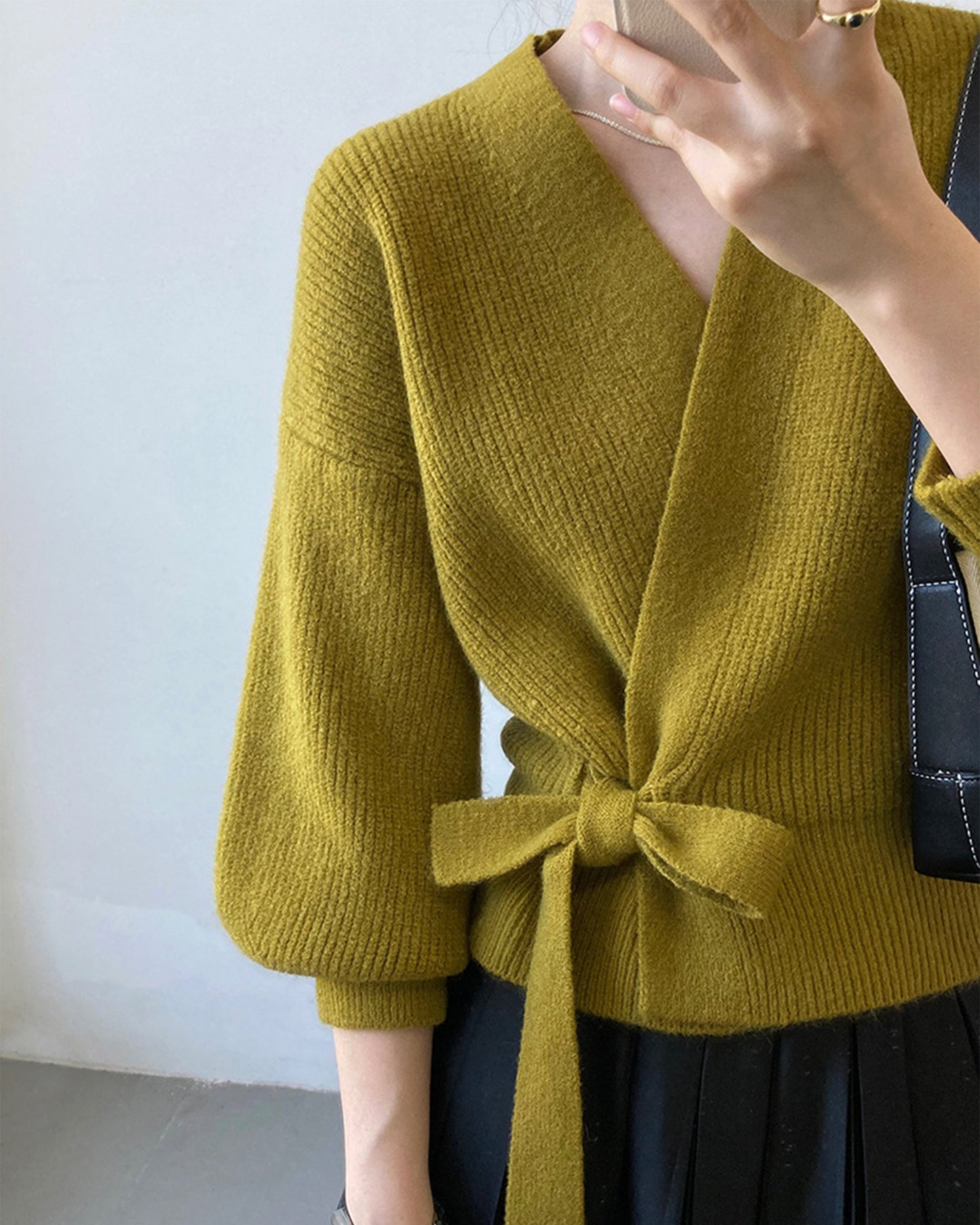 French Retro Knitted Cardigan Top V-neck Tie Loose Women's Sweater Coat, Handmade Spring Clothing, Women's Clothing