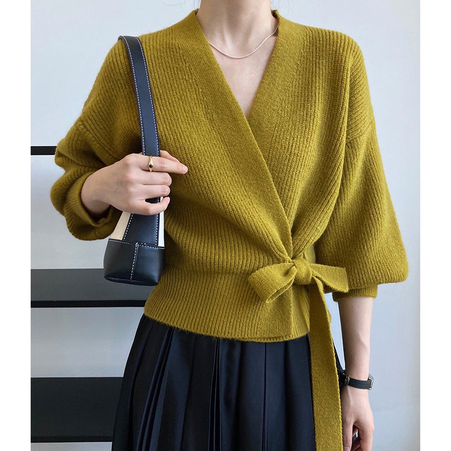 French Retro Knitted Cardigan Top V-neck Tie Loose Women's Sweater Coat, Handmade Spring Clothing, Women's Clothing