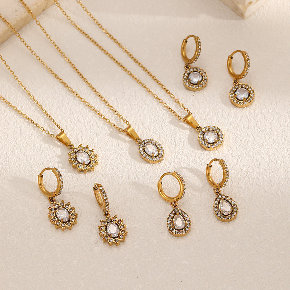 Instagram Mesh Red Style Light Luxury Rhinestone Zircon Stainless Steel Necklace Women's High-grade Earrings