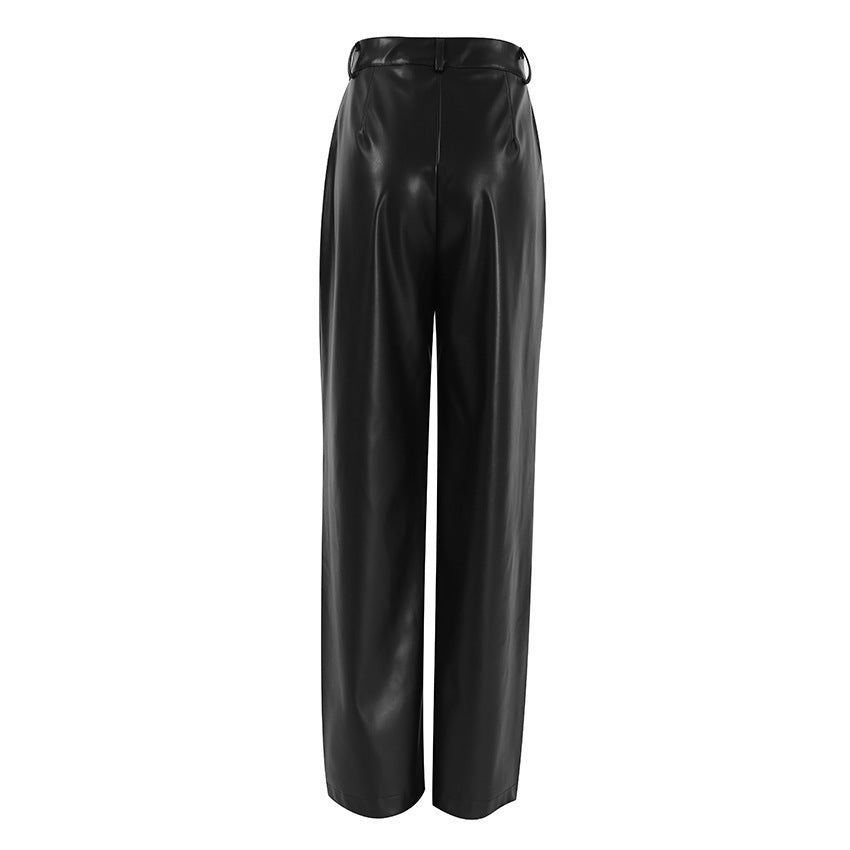 Retro Casual Black Leather Pants
