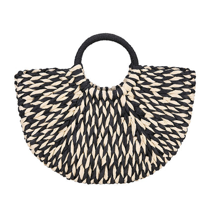 New Summer Semicircle Temperament Straw Women Handbag Seaside Vacation Beach Bag
