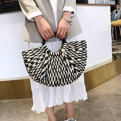 New Summer Semicircle Temperament Straw Women Handbag Seaside Vacation Beach Bag