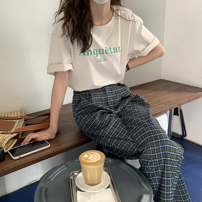 Letter Printed Round Neck Short Sleeve T-Shirt Women"S Summer Korean Loose And Simple Casual Top Xst21022