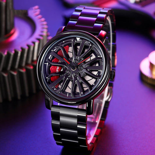 Sunda new fashion trend: hollow quartz watch, 3D Original & Authentic car wheel watches.