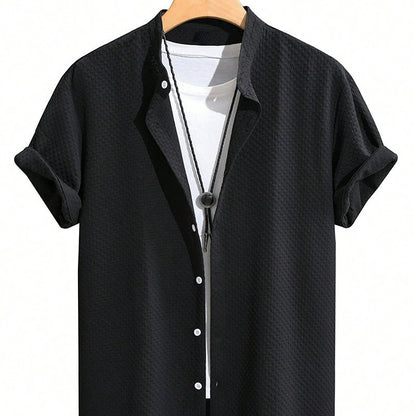 Summer Men's Breathable Casual Stand Collar Shirt Solid Color