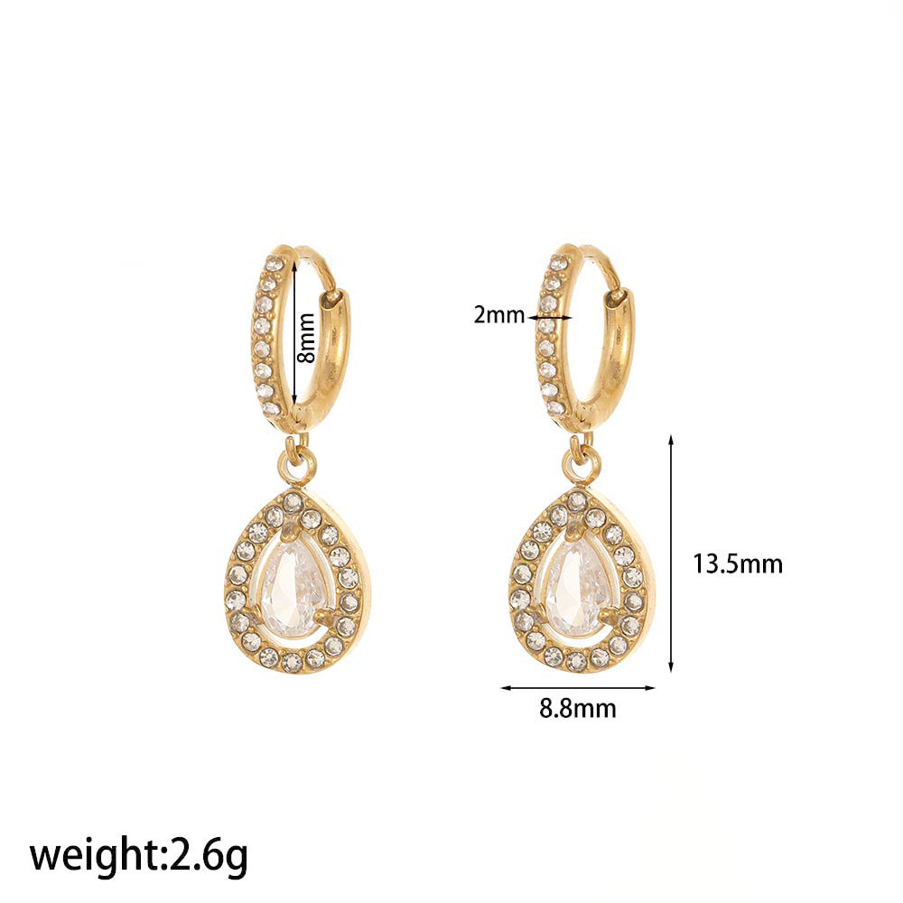Instagram Mesh Red Style Light Luxury Rhinestone Zircon Stainless Steel Necklace Women's High-grade Earrings