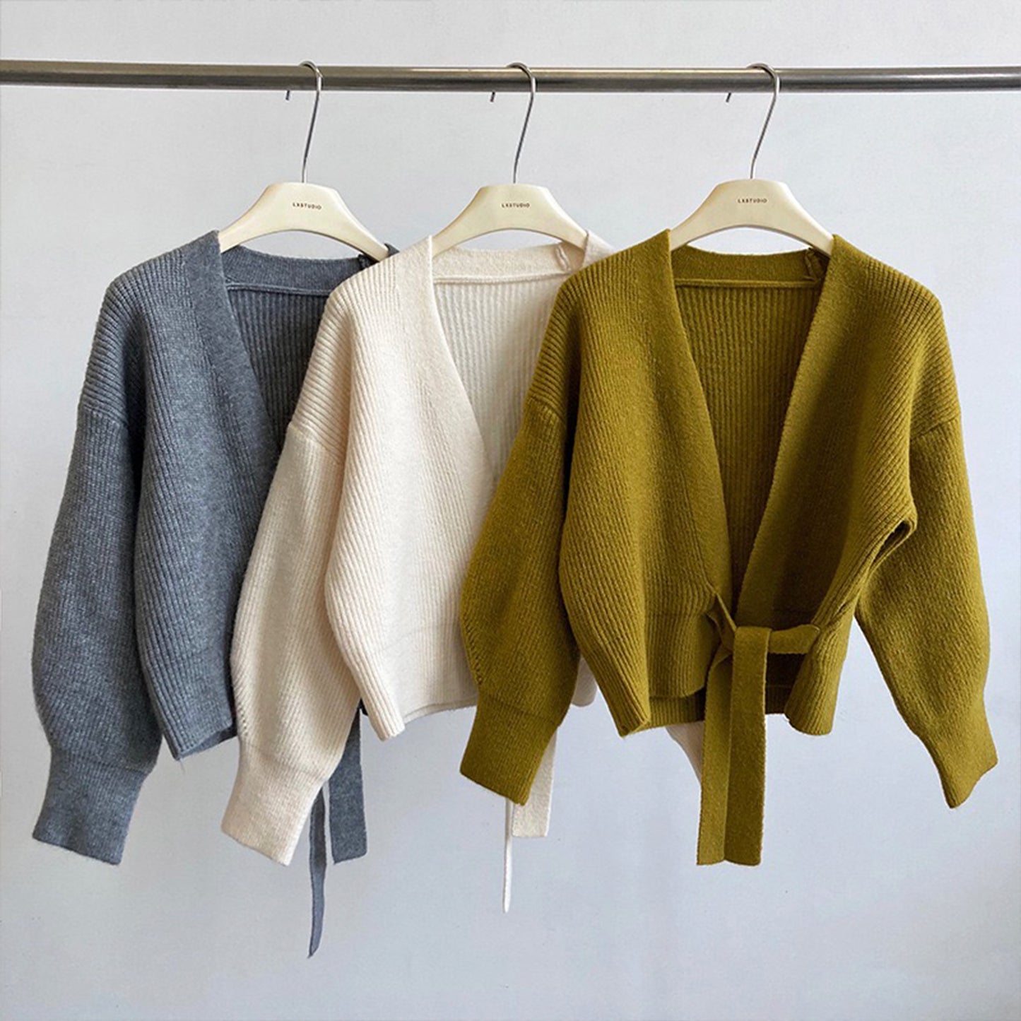 French Retro Knitted Cardigan Top V-neck Tie Loose Women's Sweater Coat, Handmade Spring Clothing, Women's Clothing