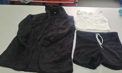 3pcs Women's Clothing Long Sleeve Crop Tank Top And Drawstring Shorts Pajama Set