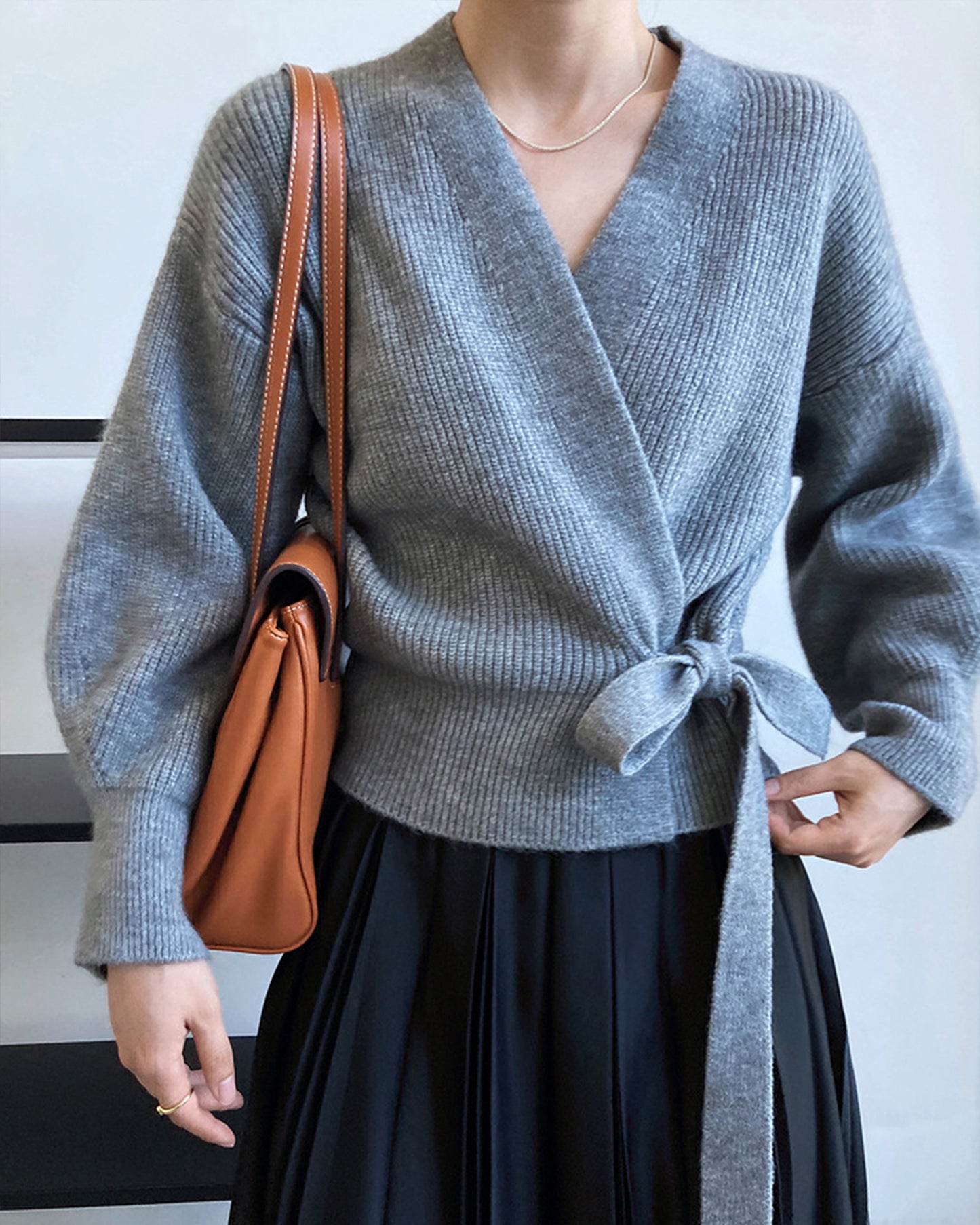 French Retro Knitted Cardigan Top V-neck Tie Loose Women's Sweater Coat, Handmade Spring Clothing, Women's Clothing