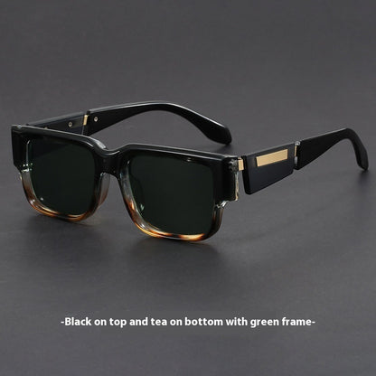 Gray Blue Square Thick Frame Sunglasses UV-proof Retro Simple Sun Glasses