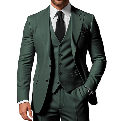 Men's Solid Color 2-piece Buckle Casual Jacket Vest Pants Set