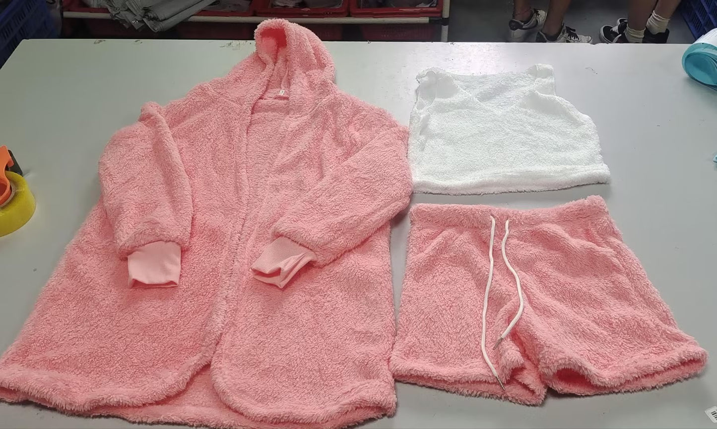 3pcs Women's Clothing Long Sleeve Crop Tank Top And Drawstring Shorts Pajama Set