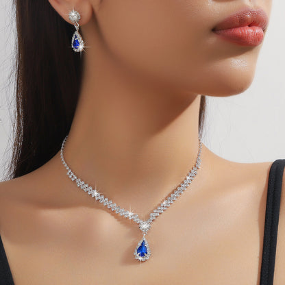 Exquisite Claw Chain Necklace And Earrings Suite Two-piece Set Water Drops