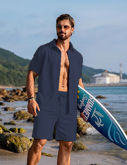 Knitwear Sports Casual Short Sleeve And Shorts Suit