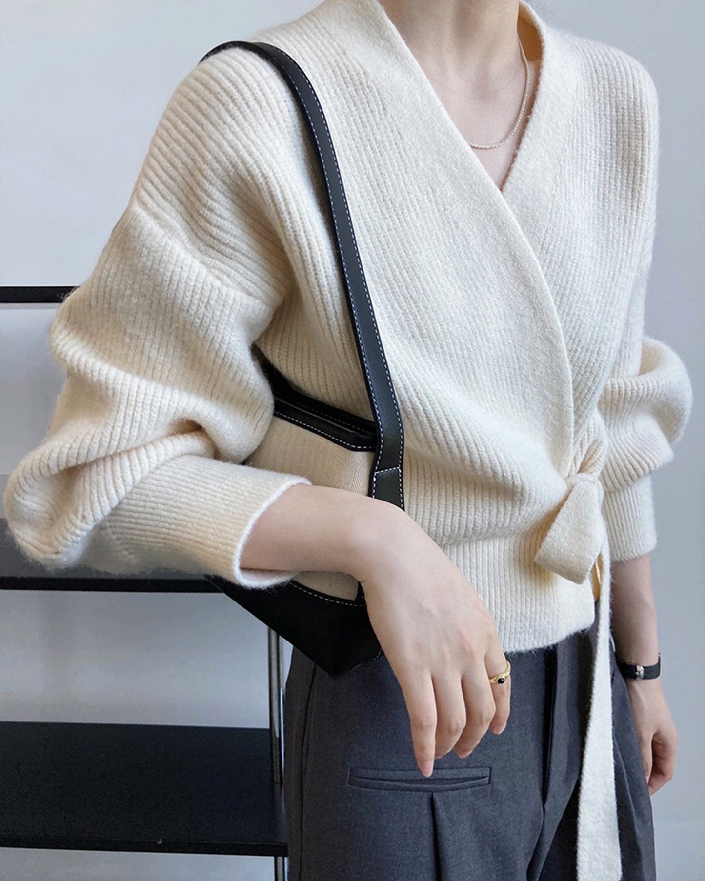 French Retro Knitted Cardigan Top V-neck Tie Loose Women's Sweater Coat, Handmade Spring Clothing, Women's Clothing