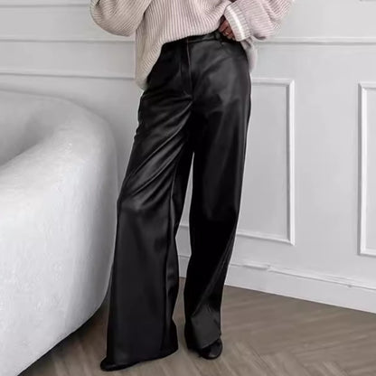 Retro Casual Black Leather Pants