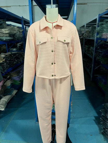 Long Sleeve Lapel Cardigan Casual Fashionable Trousers