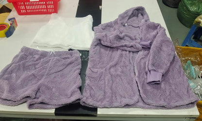 3pcs Women's Clothing Long Sleeve Crop Tank Top And Drawstring Shorts Pajama Set