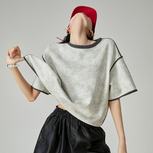 Gray American Blooming Loose Profile Short-sleeved T-shirt For Women
