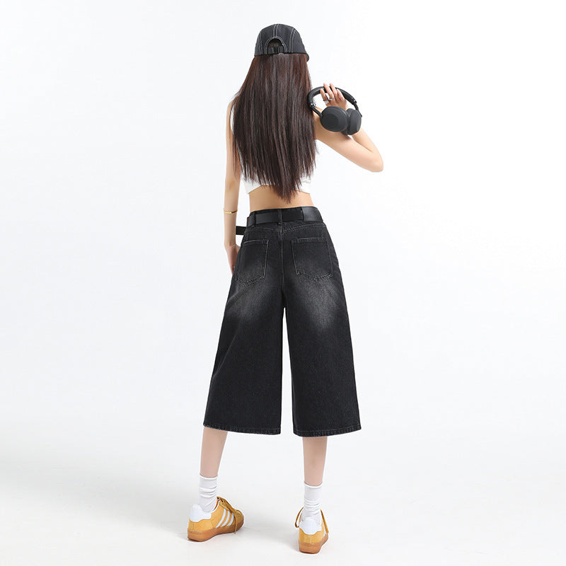 American Retro Washed High Waist Wide Leg Straight Jeans
